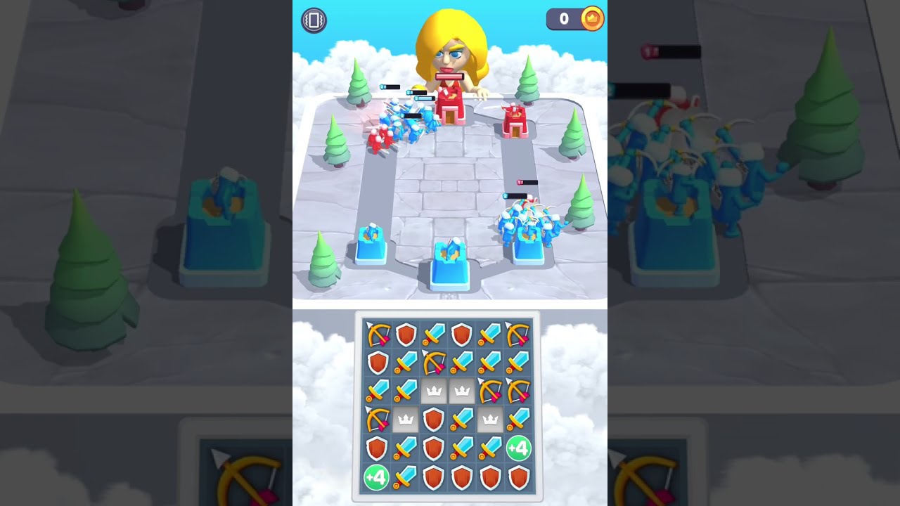 Match Clash gameplay combining a matching puzzle board with lane-based unit battles